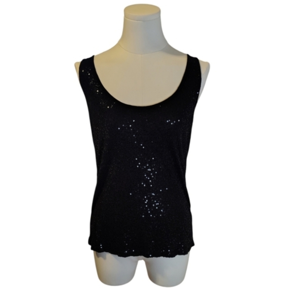 Black Sequined Classic Simple Cocktail Dance Party Tank Top Size Medium